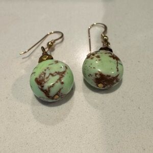 Handmade Mint Green and Brown Stone Drop Earrings